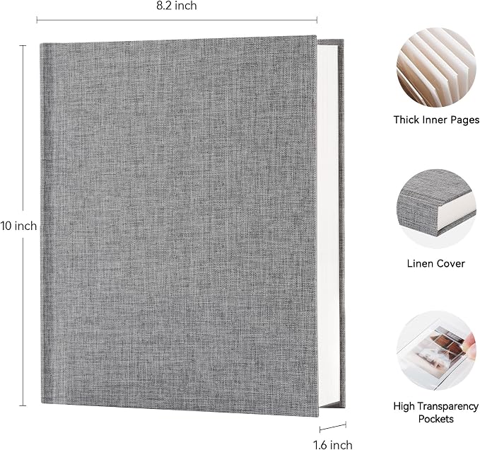 Instax Mini Photo Album with Writing Space, Linen Cover, Grey | Compatible with 2x3 inch & Polaroid Pictures, 112 Recessed Clear Pockets, Wedding Guest Book and Family Memories - Image 2
