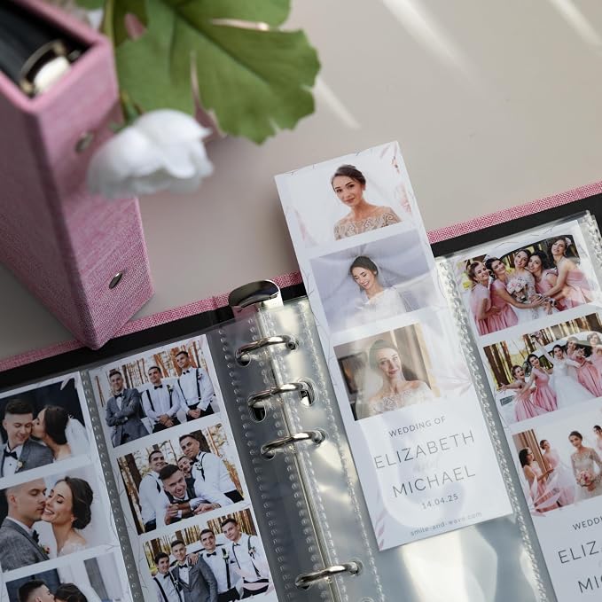 Photo Album For 2X6 Photo Booth Slip In Strips And 4X6 Pictures - 6 Ring Notebook Binder With 20 2 By 6 Sleeves - Fits 80 Photobooth Prints (ROSE PINK - LINEN HARDCOVER, 2X6) by SMILEWAVE