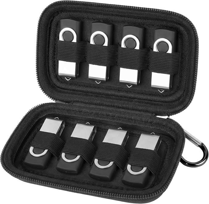 ALKOO Flash Drive Case USB Storage Case, Thumb Drive Holder, Holds 8, Black | Hard Shell, 8 Elastic Slots for USB Drives and SD/Memory Cards, Portable Travel and Office Organizer, Case Only, Black by ALKOO