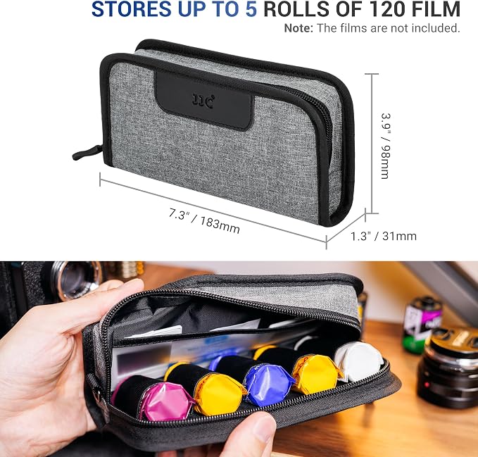 JJC Portable 120 Film Canister Pouch, Compact Film Carrying Case Storage Bag for 5 Rolls of 120 Medium-Format film, Compact Film Cassette Holder Container Storage Box with Belt Loop and Strap (No Film - Image 2