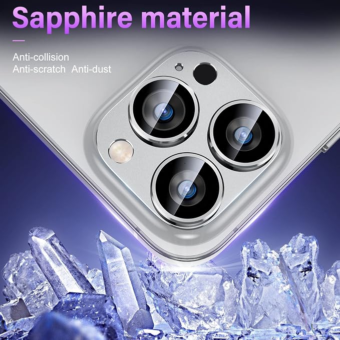 Uyiton for iPhone 14 Pro/iPhone 14 Pro Max Camera Lens Protector | Not Easy to Break, Strong Adsorption, Case-Friendly, Metal 9H Sapphire Glass Rear Camera Screen Cover, Silver - Image 4