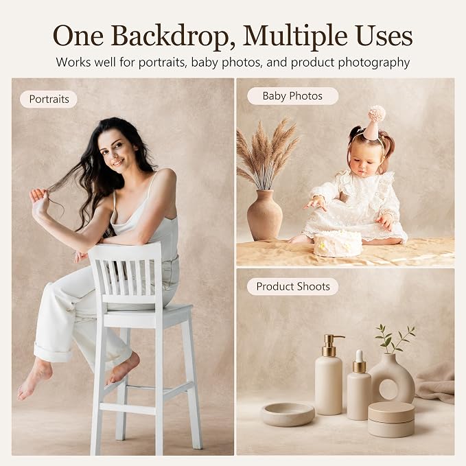 Abstract Photography Backdrop for Photoshoot, 8x10ft,Light Beige,No Stand | Professional,Polyester Fabric,Roller Pocket on Top,Vintage Portrait Photo Props Booth Background,Photoshoot Studio - Image 5