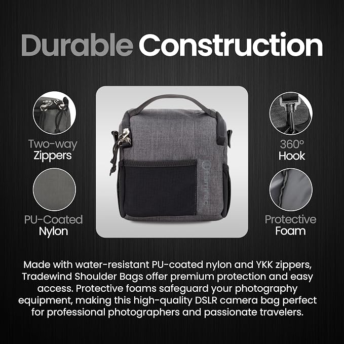 Tamrac Tradewind 2.6 Camera Bag for Photographers, Camera Case for Photography Accessories, Compact Camera Shoulder Bag for DSLR and Mirrorless Cameras, Crossbody Camera Bag for Women Men – Dark Grey - Image 6