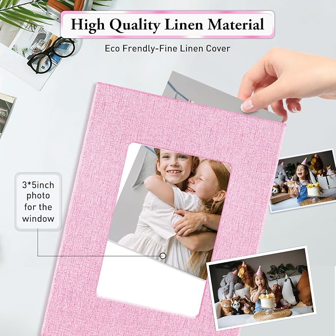 Photo Album 4x6,Linen Cover Slide-in Photo Album Book Can Holds 200 4x6 Photos with 50 Black Sheets for Baby Family Pictures Artwork or Postcards Storage (Pink) - Image 5