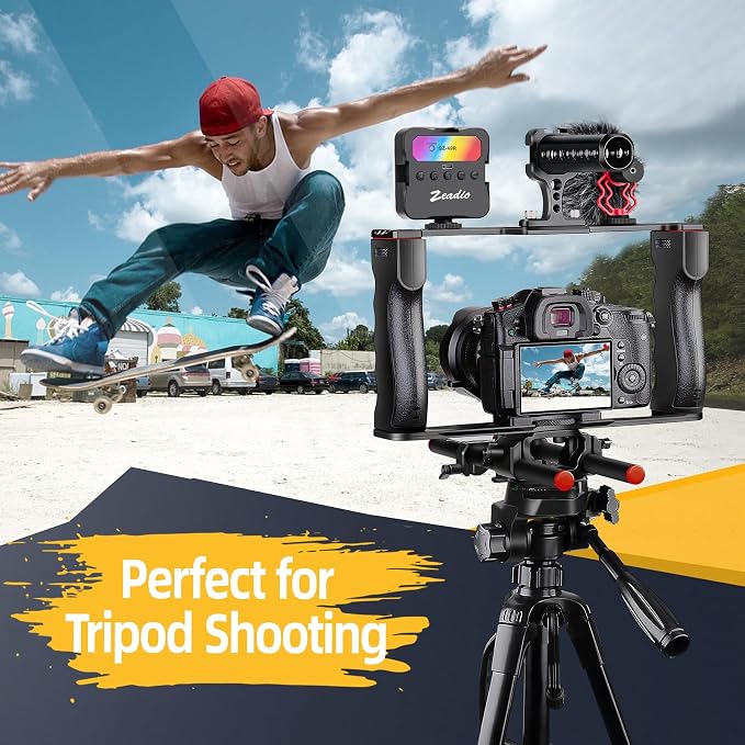 Zeadio All-in-One Video Rig Kit, Aluminum Handheld Camera Cage with RGB Video Light, Microphone, Top Handle,15mm Rod Guide, Extension Rods & Carrying Case for Filmmaking Vlogging Recording etc - Image 4