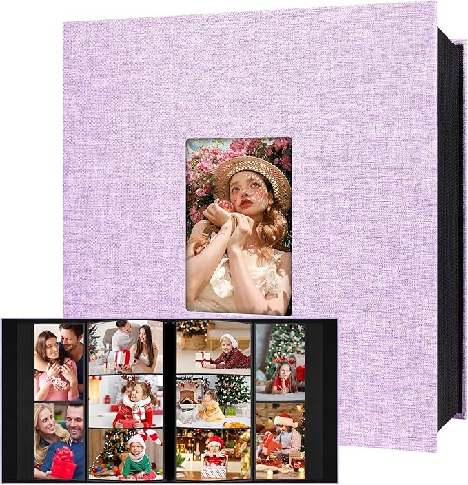 Aevdor Large Capacity 4x6 Photo Album, 1000 Photos, Linen Cover, Purple | Black Inner Pages, 3 Horizontal and 2 Vertical Pockets per Side, Front Photo Window, Family, Wedding & Travel Memories by Aevdor