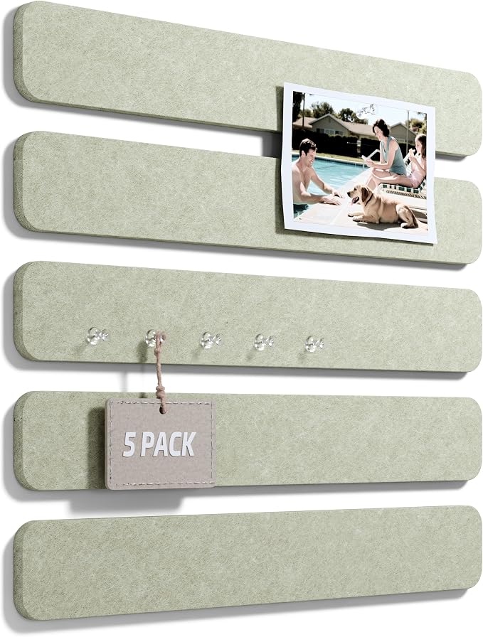 Fluxynara 13" x 2" Felt Wall Panels, Sage | 5-Pack Includes 35 Push Pins and Adhesive Tabs for Photos, Notes and Decor in Bedroom Doors, Home Office or Studios by FLUXYNARA