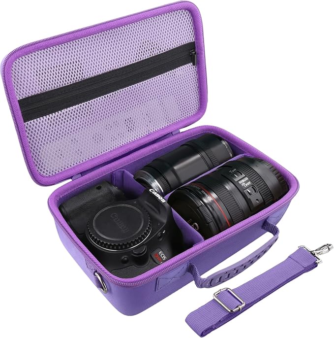 Hard Case for Canon EOS Rebel T7/T100/R50/R100 DSLR Camera with Lens | Fits for Canon T7/T100/R50/R100/R5/R6 V//R6 Mark II DSLR Camera and Lens, With Shoulder Strap, Protective Case, Purple - Image 2