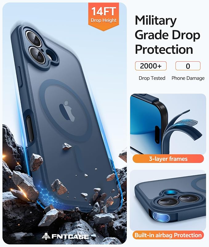 FNTCASE for iPhone 17 Case, Compatible with Magsafe, Glass Screen Protector | Full Camera Protection, Translucent Matte, 14FT Military Grade Drop Proof, Shockproof Protective Phone Cover, Blue - Image 5