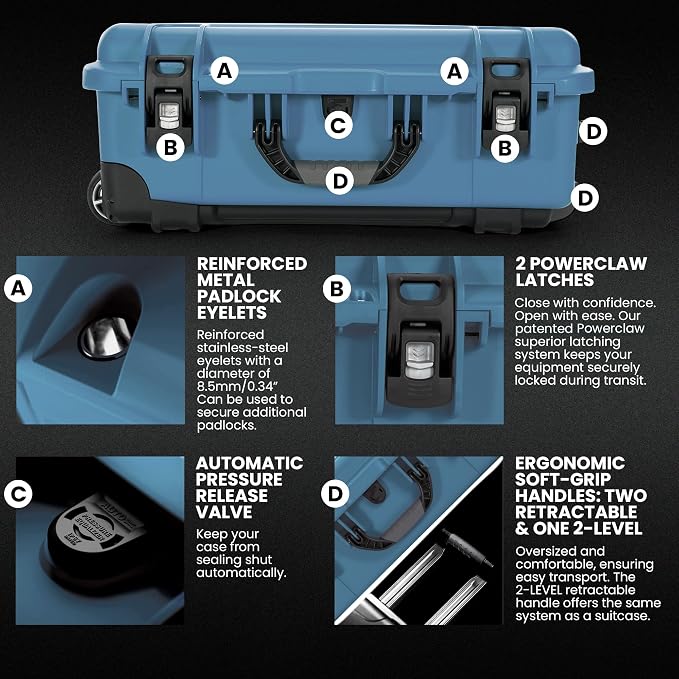 NANUK 935 Pro Photo Kit Camera Case, Waterproof Wheeled Hard Case, Carry-On | 22” x 14” x 9”, Protects Cameras & Lenses During Travel, Padded Dividers, Lockable, For DSLR & Mirrorless Cameras, Cyan - Image 4