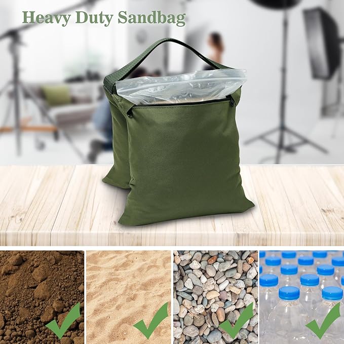 4 Packs Green Sandbag Weight Bags for Light Photography Video Equipment | Heavy Duty Saddlebags for Backdrop Stand, Photo Tripod, Canopy, Pop up Tent, Umbrella Base, Fishing Chair, Picnic Table - Image 3