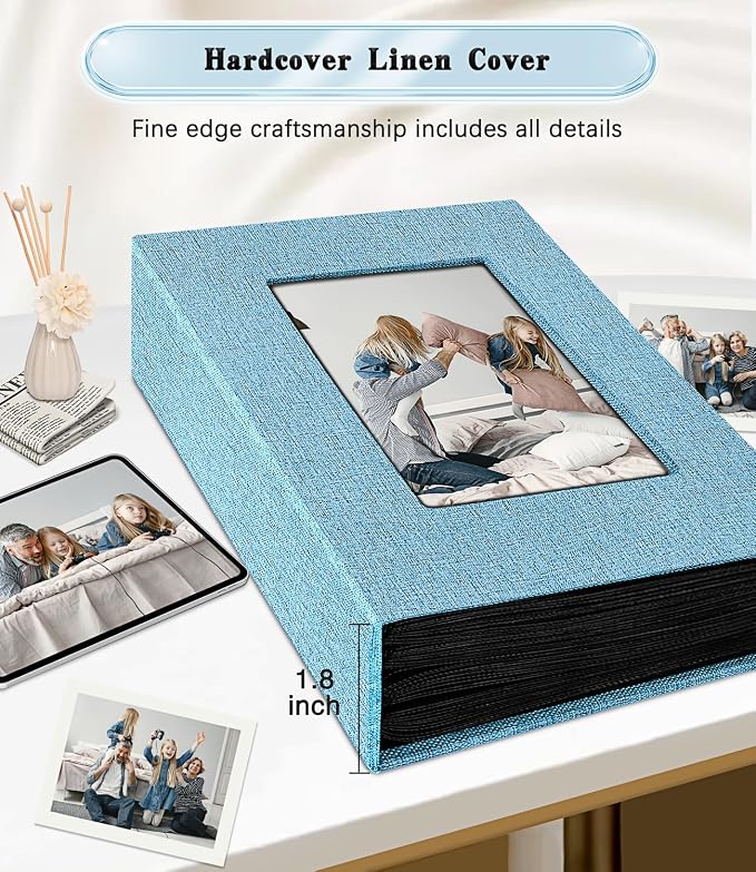 Ejblfe Photo Album 4x6,Linen Cover Slide-in Photo Album Book Can Holds 100 4x6 Photos with 50 Black Sheets for Family,Wedding,Baby and Holiday Pictures (Blue) - Image 5