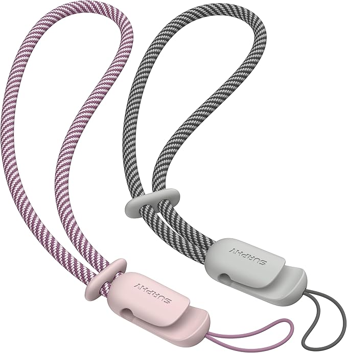 SURPHY 2 Pack Phone Lanyard, Phone Wrist Strap for Case, Camera Wrist Strap | Ultra-Light 2-Color Braided Phone Strap, Cellphone Charm Strap, Anti-Lost Wrist Lanyard for Women and Men, Pink Gray by SURPHY