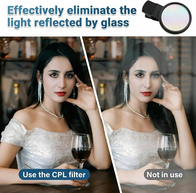 52mm CPL Filter, Clip on Lens Filter Camera Lens, HD Circular Polarizing Filter, CPL Filter Compatible with DSLR/iPhone 17/16/15/14/12/Samsung Galaxy Pixel and Other Smart Phones/Camera - Image 6