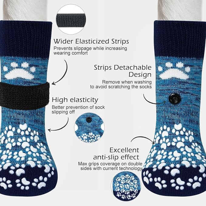 EXPAWLORER Anti Slip Dog Socks to Prevent Licking Paws, Dog Shoes for Hot Pavement, Dog Booties for Small Medium Large Senior Dogs, Traction Control Boots & Paw Protectors for Hardwood Floors - Image 2