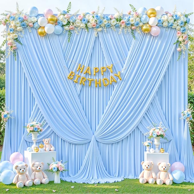 Baby Blue Backdrop Curtain for Baby Shower Parties Wrinkle Free Light Blue Curtains Backdrop Drapes Fabric Decoration for Birthday Party Photography 5ft x 7ft,2 Panels - Image 8