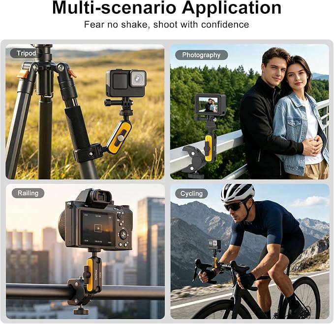 MINIFOCUS Super Clamp with 360° Dual Ball Head Magic Arm, 1/4" Thread Screw, Action Camera Clamp Mount Adapter for DSLR, Monitor, Action,Insta360 for Desk Tripod Tube Crossbar Bike/Motorcycle - Image 8