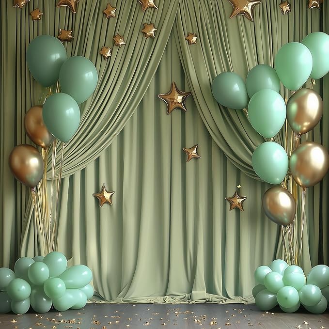 ESGOTBME 30x10ft Wrinkle Free Sage Green Backdrop Curtain for Parties Soft Fabric Drapes Wedding Curtain Backdrop for Birthday Party Decorations Background for Photography 5x10ft, 6 Panels - Image 7