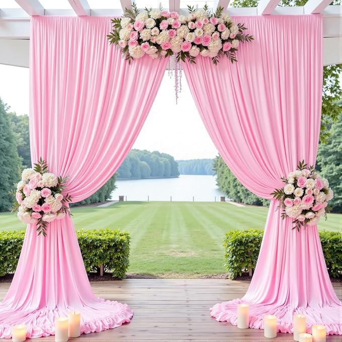 10ft x 8ft Wrinkle Free Pink Backdrop Curtain Drapes, Thick Polyester Baby Pink Backdrop for Girls Birthday Wedding Party Background Baby Shower - Image 3