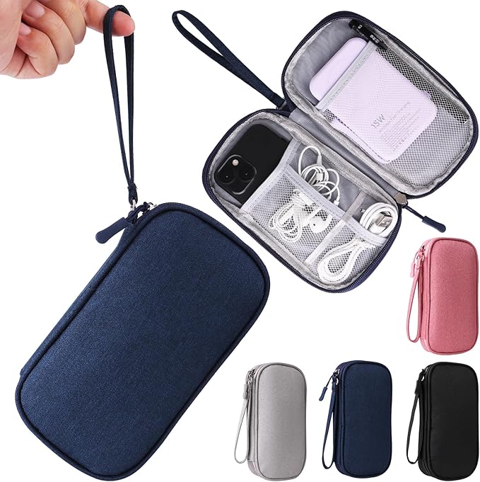 Travel Cable Organizer, Electronics Accessories Bag for Charger, Phone, Memory Card, Universal Gadget Organizer (Blue) by KINMINGZHU