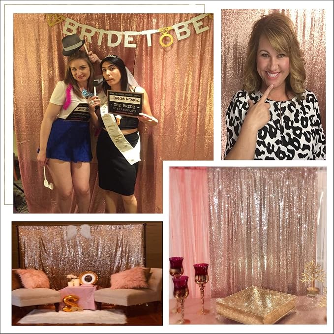 Poise3EHome Rose Gold Sequin Backdrop,8FT x 10FT Sequin Photography Backdrop Curtain for Party Decoration - Image 7