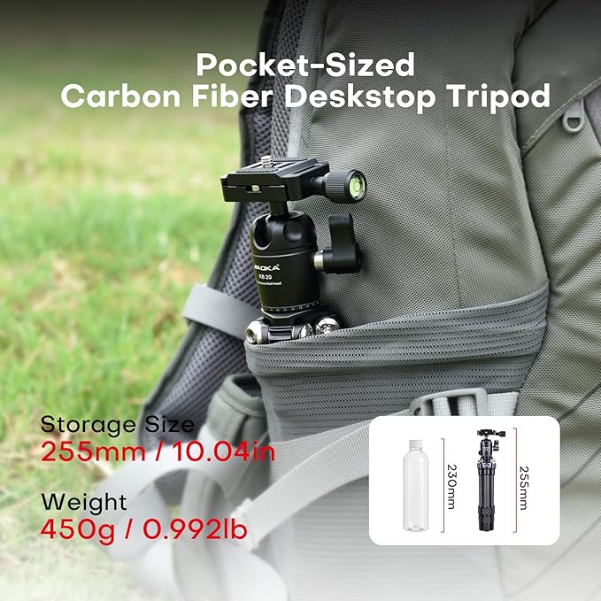 15.75"/0.99 lbs Mini Carbon Fiber Tripod, Compact Pocket Travel Tabletop Tripod for Mobile Phones, Mirrorless Cameras, Digital Cameras, Projectors, Webcams - Image 2