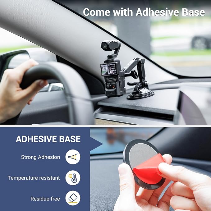 JJC Suction Cup Mount for DJI Osmo Pocket 4 3 Xtra Muse,with Extension Arm | Modular Foldable Car Mount Windshield Dashboard Hood Holder with Cold Shoe Mount,Expansion Adapter,Detachable - Image 6