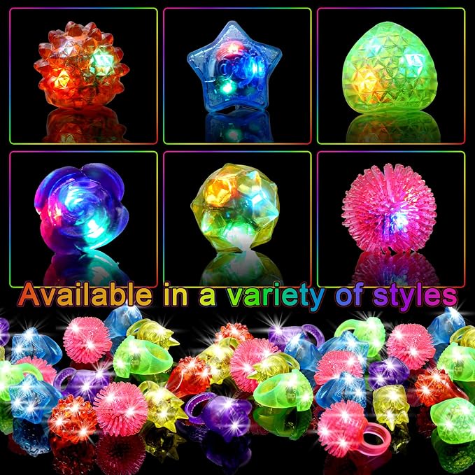 OLUPP 150 Pcs Light Up Rings, Glow In The Dark Party Supplies, 6 Style Flashing Glow In The Dark Rings for Adults & Kids, LED Ring for Birthday Party Favors, Concert, Raves, Halloween, Christmas - Image 6