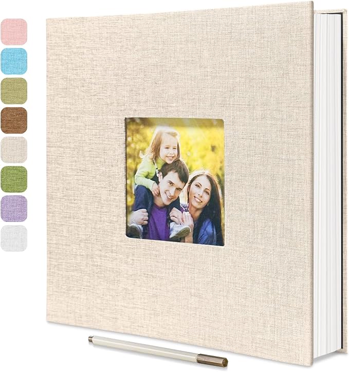 Large Photo Album Self Adhesive, DIY Scrapbook Album for 3x5 4x6 8x10 Pictures, 60 Pages Light Beige Linen Cover Memory Book, Ideal Gift for Family Wedding Baby Christmas Anniversary by HoneyTolly