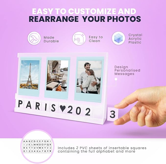 Elil Instax Mini Photo Frame Accessories with Personalized Message – Acrylic Desktop Picture Frame & Photo Display, Fits Fujifilm Instax Mini Film, Square, Wide Film for Home Office Decor and Gifts - Image 3
