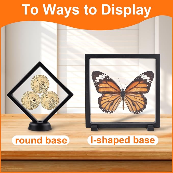 20Pcs 3D Floating Frame Display Case with Stands,3D Challenge Coin Display Clear Case for Jewelry Storage,Pin, Military Medals, Specimens,Black - Image 2