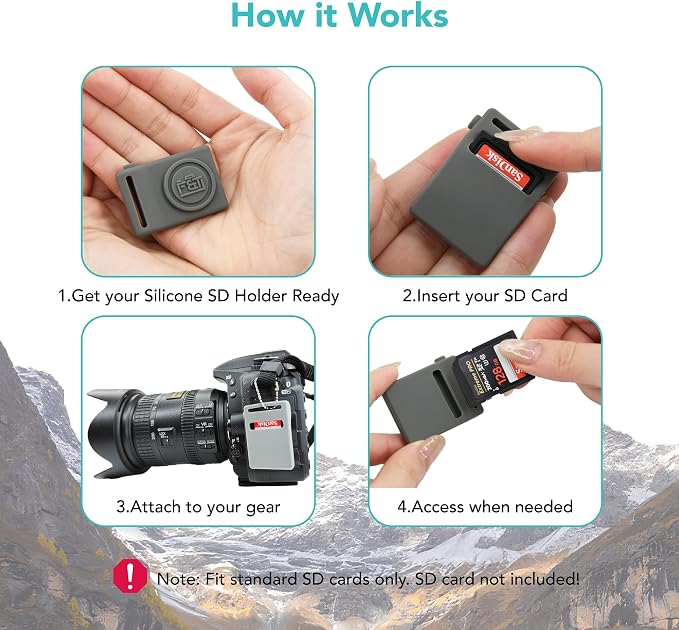 Foto&Tech Silicone SD Memory Card Holder Sleeve, Mini Camera-Shaped SD Card Storage, Camera Strap Mountable, Lug Ring Compatible, Gift for Photographers - Image 4