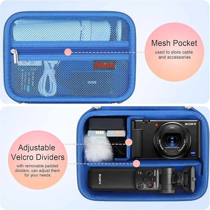 Elonbo Carrying Case for Sony ZV-1F / ZV-1 / ZV-1 II Digital Camera, Black | Sony ZV 1F Vlogging Camera Hard Travel Protective Bag, Vlogger Accessory Kit Tripod Microphone Grip Organizer Holder - Image 3
