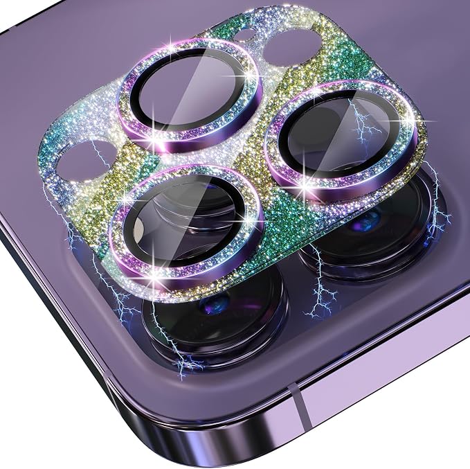 Choiche for iPhone 14 Pro/iPhone 14 Pro Max Camera Lens Protector | Bling Camera Cover with 9H Tempered Glass Lens Screen Protector Metal Ring Decoration Accessories (Glitter-Colorful) - Image 8