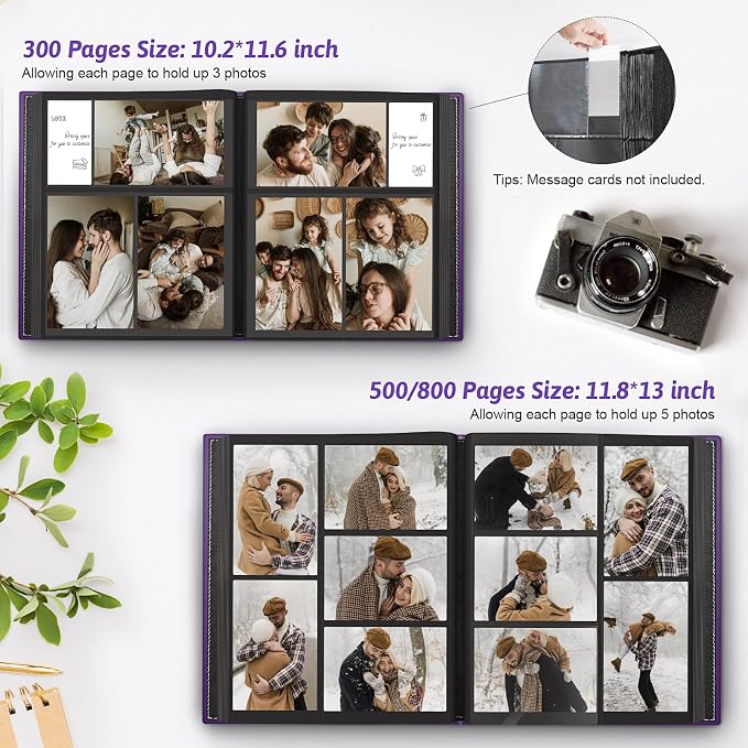 Popotop 4x6 Photo Album Holds 800 Pictures, Vegan Leather Hardcover | 800-Photos Capacity, Clear Slip-In Pockets, Extra-Large Collection Format, Front Photo Window, Gifts for Family Wedding Baby - Image 5