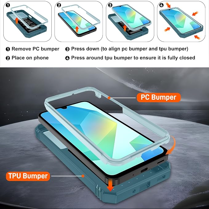 for Samsung Galaxy A06 Phone Case with 2PCS Screen Protector, Build in 360° Rotating Ring Kickstand, Military Grade Protective Case for Samsung A06 Phone, Green - Image 3
