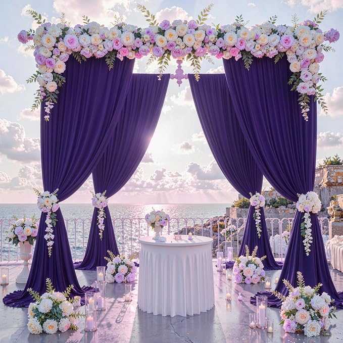 40 ft x 10 ft Wrinkle Free Purple Backdrop Curtain for Parties, 5ft x 10ft 8 Panels Polyester Purple Photo Backdrop Drapes for Wedding Birthday Party Baby Shower Fabric Photo Curtains for Mermaid - Image 2