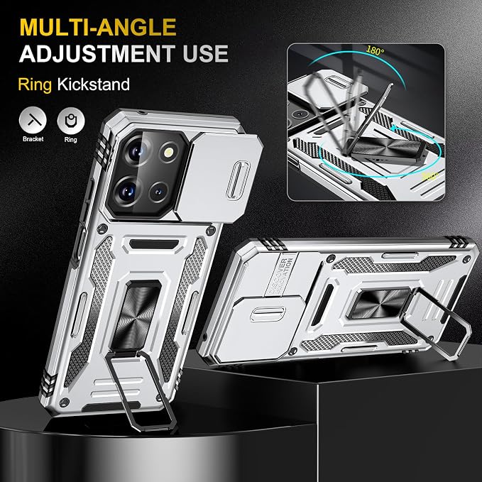 for Moto G 2025 Case with Screen Protector and with Camera Cover, 360°Military Grade Rotatable Kickstand (Heavy Duty) Shockproof Protective, Case for Moto G 2025 Grey - Image 7