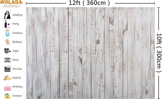 12x10FT Vintage Wood Backdrop Retro Rustic White Gray Wooden Floor Backdrops for Photography Kids Adult Photo Booth Video Shoot Vinyl Studio Prop 11890 - Image 3