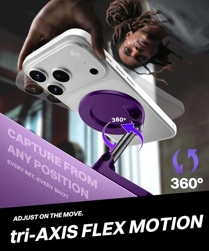 All Metal Dual Magnetic Gym Phone Holder for MagSafe, Purple | 360°Adjustable, Fit for iPhone/Android, Tri-Axis Phone Mount,Gym Accessories for Bodybuilder Men Women Workout Recording - Image 3
