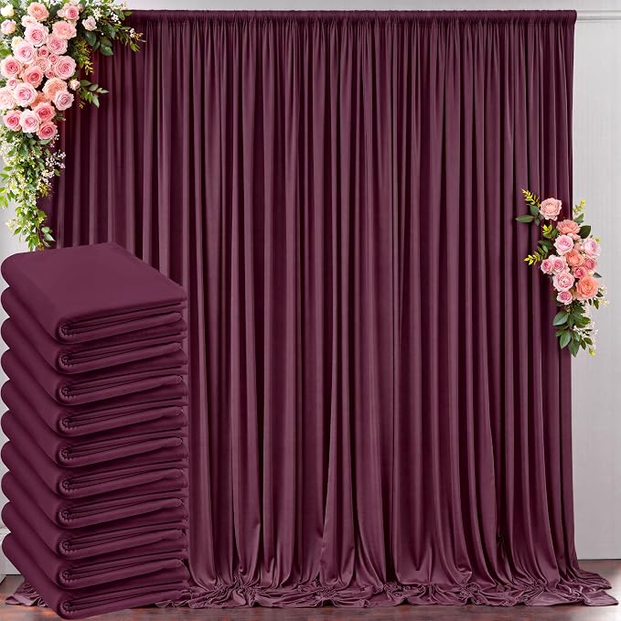 50 ft x 10 ft Wrinkle Free Maroon Backdrop Curtain for Parties, Polyester Burgundy Photo Backdrop Drapes 10 Panels 5x10ft for Baby Shower Wedding Birthday Photography Curtain Engagement Ceremony by Outpain