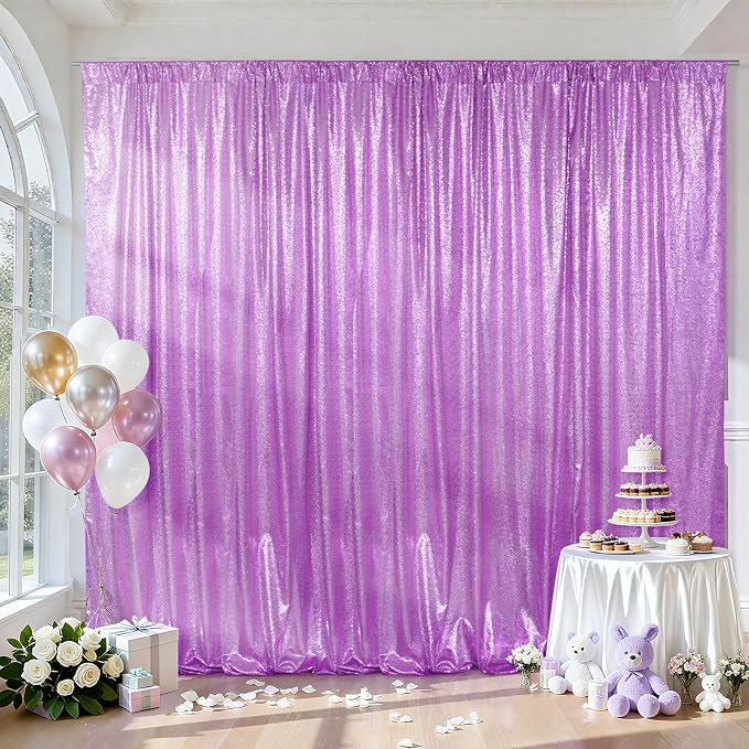 SquarePie 10x10ft Lavender Sequin Backdrop, High Density Non-Transparent Glitter Curtain for Photography, Birthday, Wedding Party Decorations, Thick Solid Background with 4" Rod Pocket, 1 Panel by SquarePie