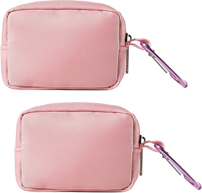 2-Piece Mini Pouch with Carabiner Clip, Unisex Small Organizer Case for Electronics, Makeup, and Accessories (Pink) by TUBGIIKS
