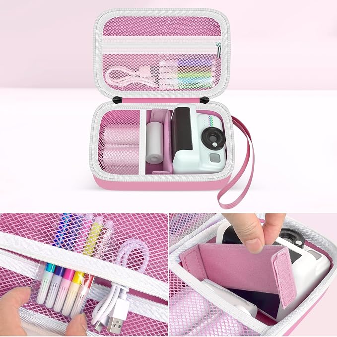 Kids Camera Case for Instant Print and Film Cameras, Pink, Case Only | For Cimizi/ for GREENKINDER/ for Gofunly/ for DUDUDRAGON/ for HiMont Kid Camera,Shockproof Organizer, Large Lower Cover Space - Image 4