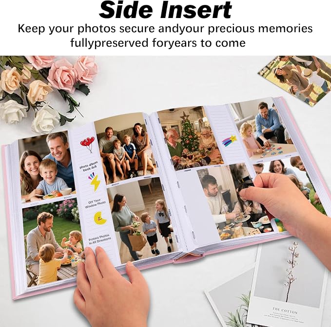 Photo Album 4x6 Vertical 600 Photos with Writing Space, Pink | Linen Cover, Acid-Free Pages, Clear PP Pockets, Memo Writing Space, Front Display Window, Family, Wedding & Travel Memories - Image 5