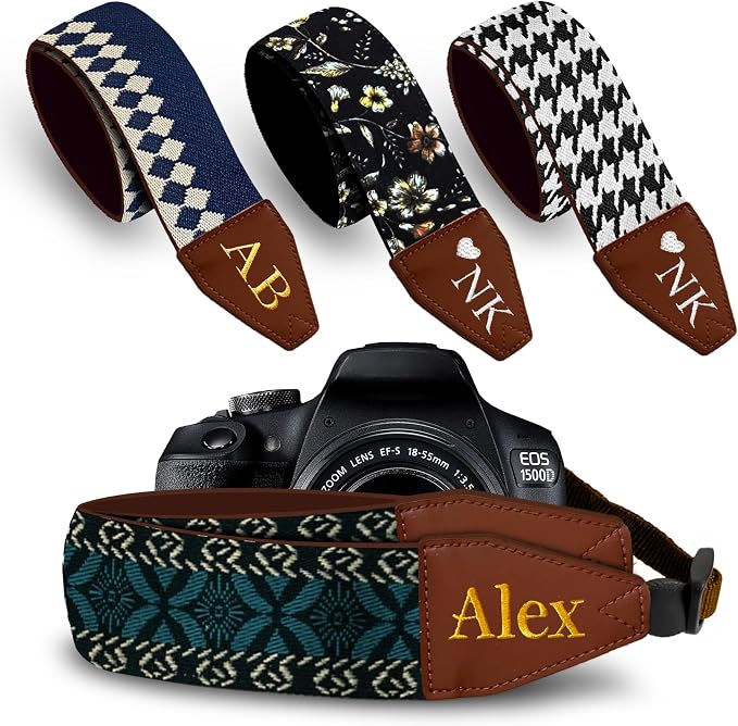 Art Tribute Camera Strap Personalized With Name | Shoulder, Crossbody & Neck, Fits All Cameras, Canon Nikon Sony Fujifilm, Padded Strap, Quick Release & Leather Ends by ArtTribute