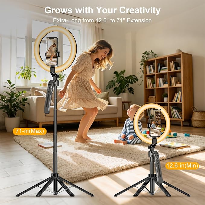 Auto Face Tracking Tripod for iPhone with Light and Remote Phone Stand | 360 Rotation Tripod that Follows Your Movement, No App, 72" Selfie Stick for Content Creator Vlog TikTok Live Stream - Image 4