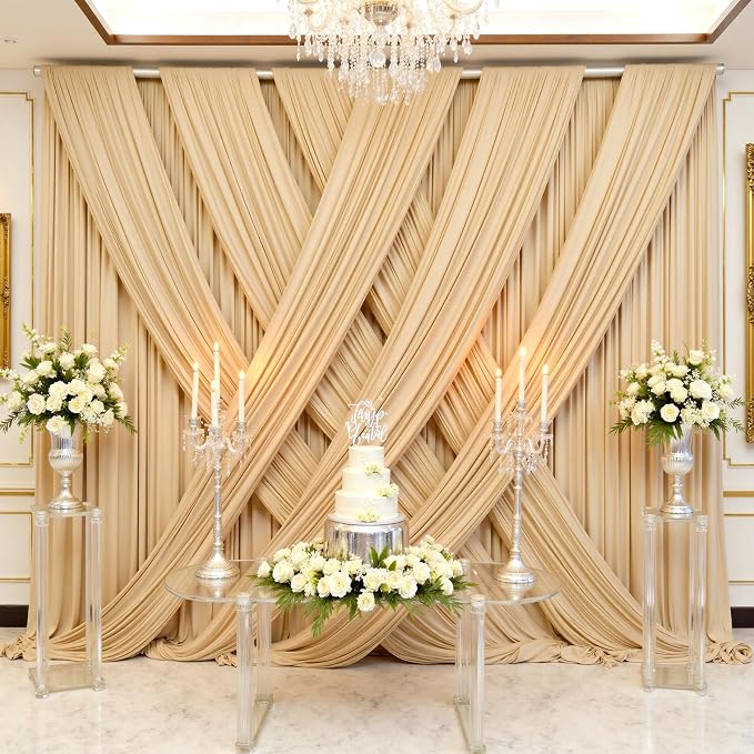 50x12 ft Champagne Backdrop Curtains for Weddings, Birthdays and Photos | 10 Panels 5x12 ft, Wrinkle-Free Polyester Drapes, Washable, Ironable, 4 in Rod Pocket for Baby Showers Photography Background - Image 2