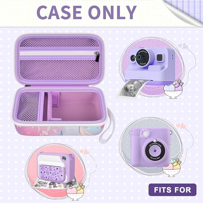 Kids Instant Print Camera Case & 3 Rolls for DYLANTO for ESOXOFFORE | Portable Digital Camera Case for ETIKEZ for YTETCN for DUDUDRAGON with Pocket for Accessories (Box Only)-Purple Fish - Image 3