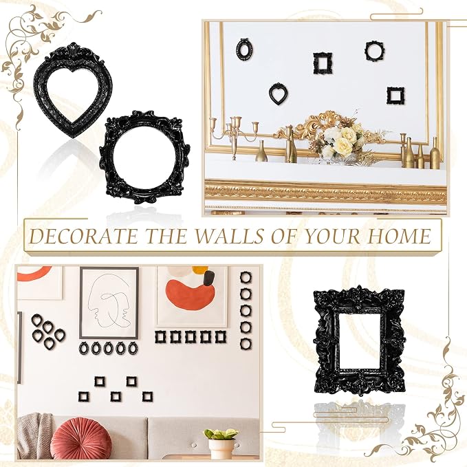 Vicenpal 40 Pcs Black Mini Vintage Picture Frames Bulk | Small Vintage Photo Frames, Antique, Resin, Baroque, Ornate, Cute Wallet Size, for DIY Jewelry Gifts Christmas Wedding Decor - Image 5